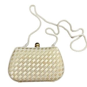 Vintage Neiman Marcus Gold Satin Evening Bag with Rope Strap